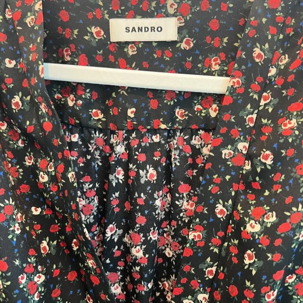 Sandro Paris Tabitha Floral Print Wrap Midi Dress Size 38 US 6 — Belted - Picture 5 of 6